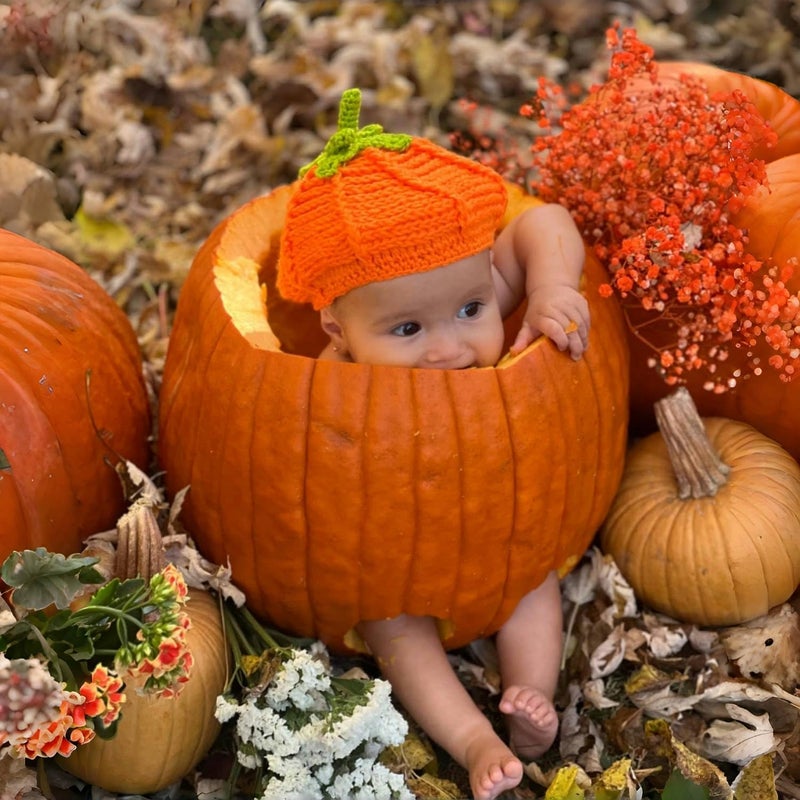 YGbridge Pumpkin Baby Hat Soft Baby Beanie Warm Boy Pumpkin Costume Toddlers Crochet Hats for Autumn, Halloween, Thanksgiving, Pumpkins Photo Shot Orange - Image 5